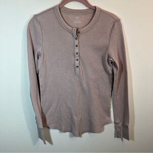 ✨ Aerie Tan Thermal Long Sleeve Top Medium Henley Waffle Knit